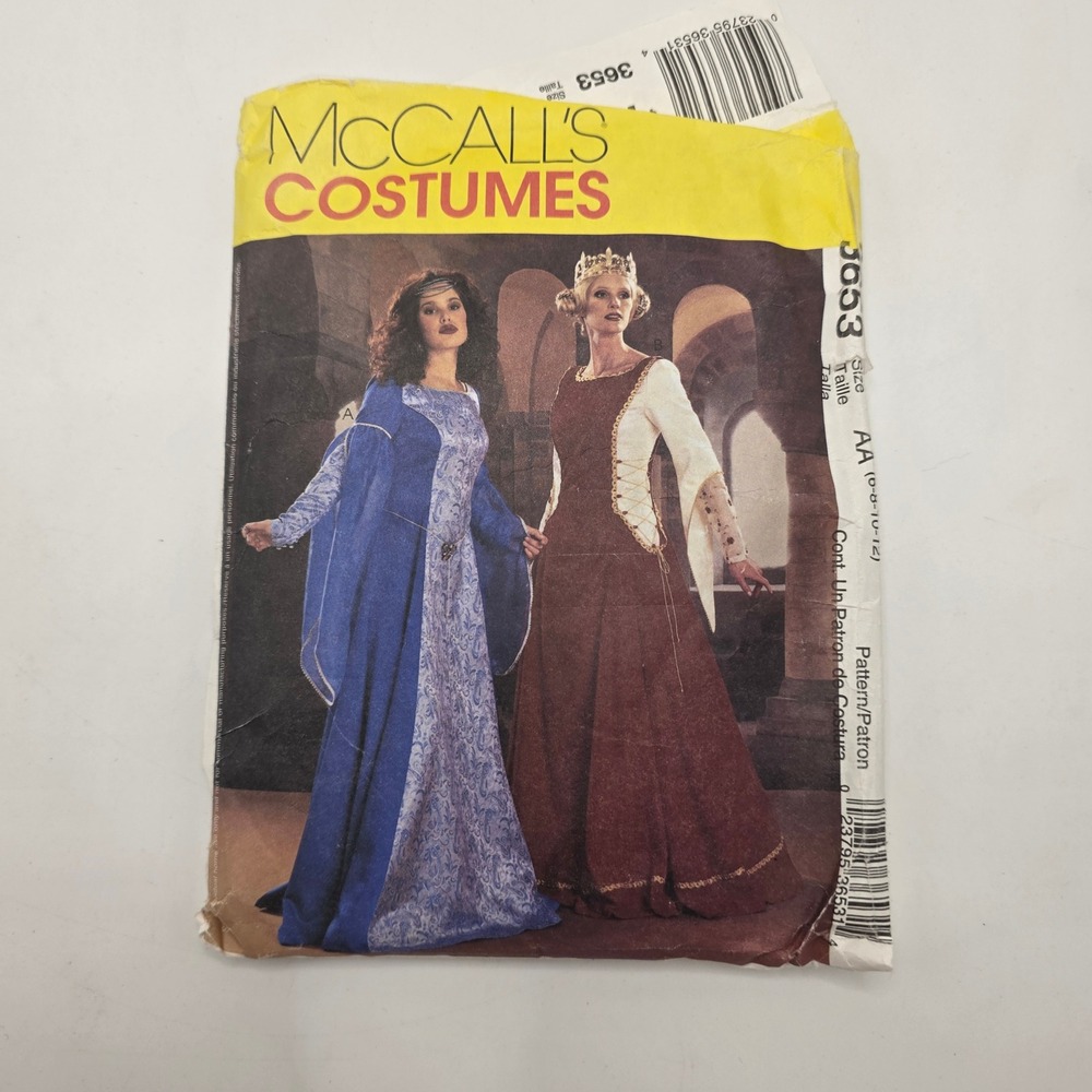 McCall's 3653 Sewing Pattern Medieval Renaissance Gown Camelot Costume Size 6-12